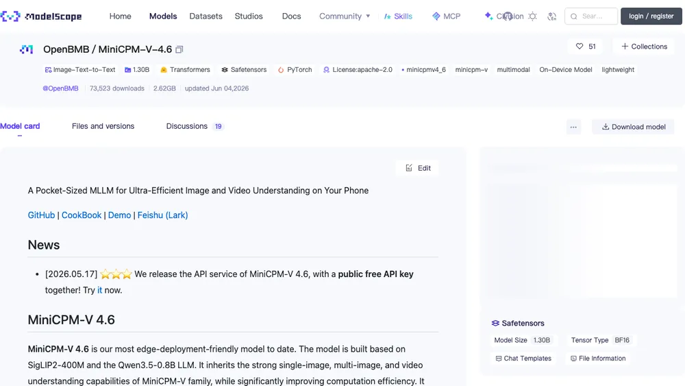 OpenBMB極小「MiniCPM-V 4.6」公開