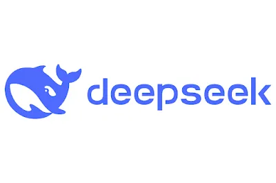 DeepSeekのブランドロゴとAIイノベーションのイメージ