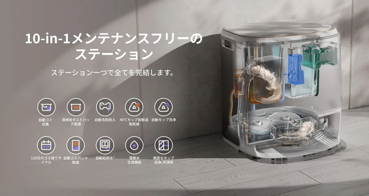 45℃〜75℃の可変温水洗浄と温風乾燥を行うFreo Z Ultraの全自動メンテナンスステーション