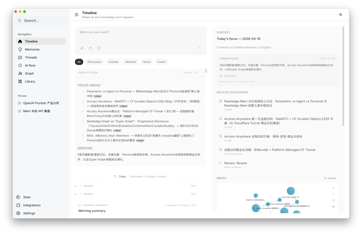 Nowledge MemのWorking MemoryとContext Bundle管理画面