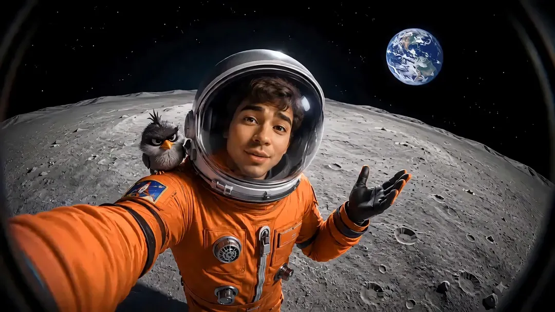 生数科技Viduによるフォトリアルな宇宙空間とキャラクターの複合生成サンプル